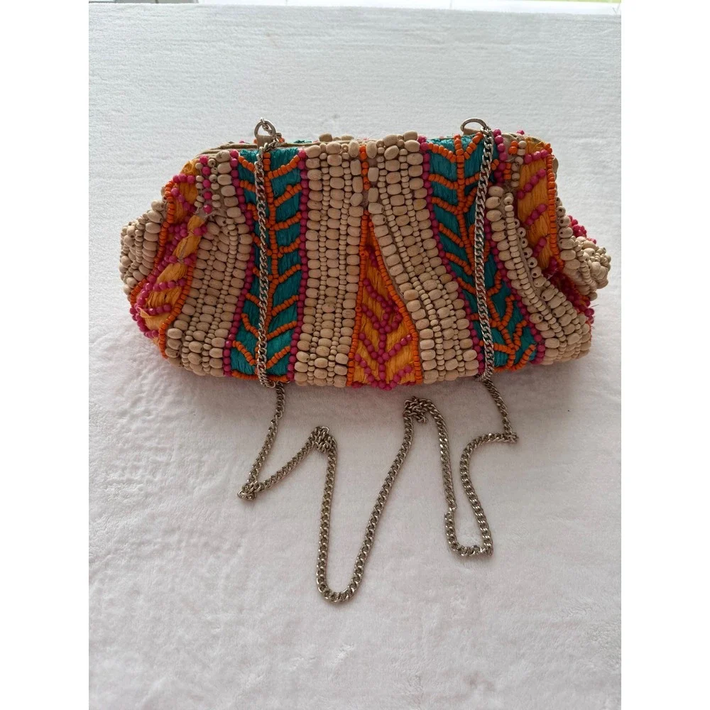 Viral Made in India Handcrafted‎ Artisan Beaded Clutch/Purse Gold Tone Chain